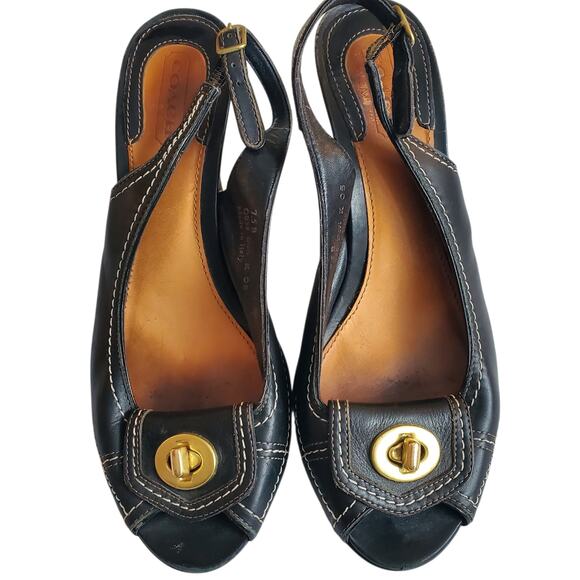 Coach Shoes - Y2k Coach Slingback Heels Pumps Turn Lock Leather Dori  - Size 7.5
